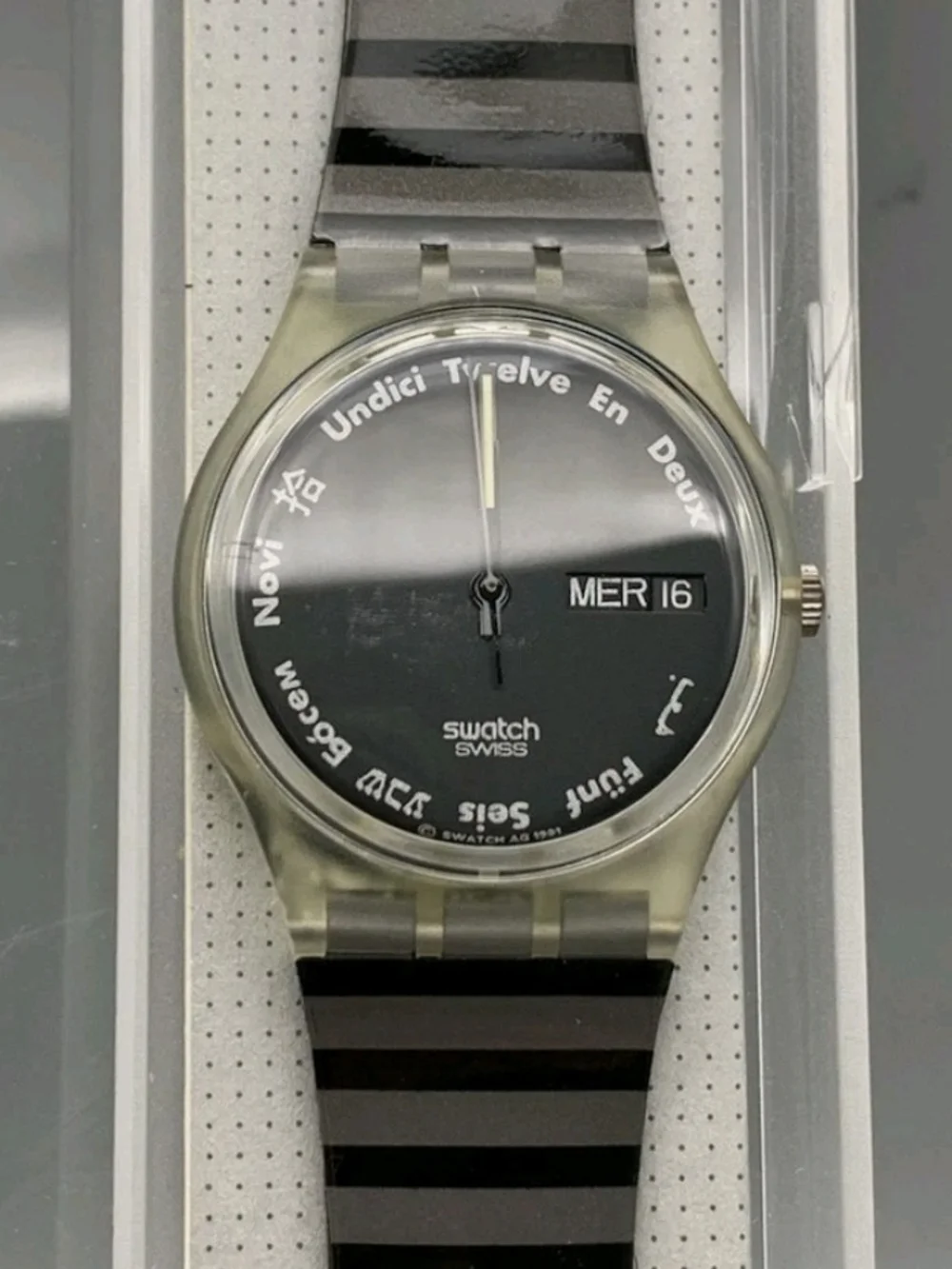 Swatch GK703 Unisex Gutenberg Vintage Black Stripe Watch